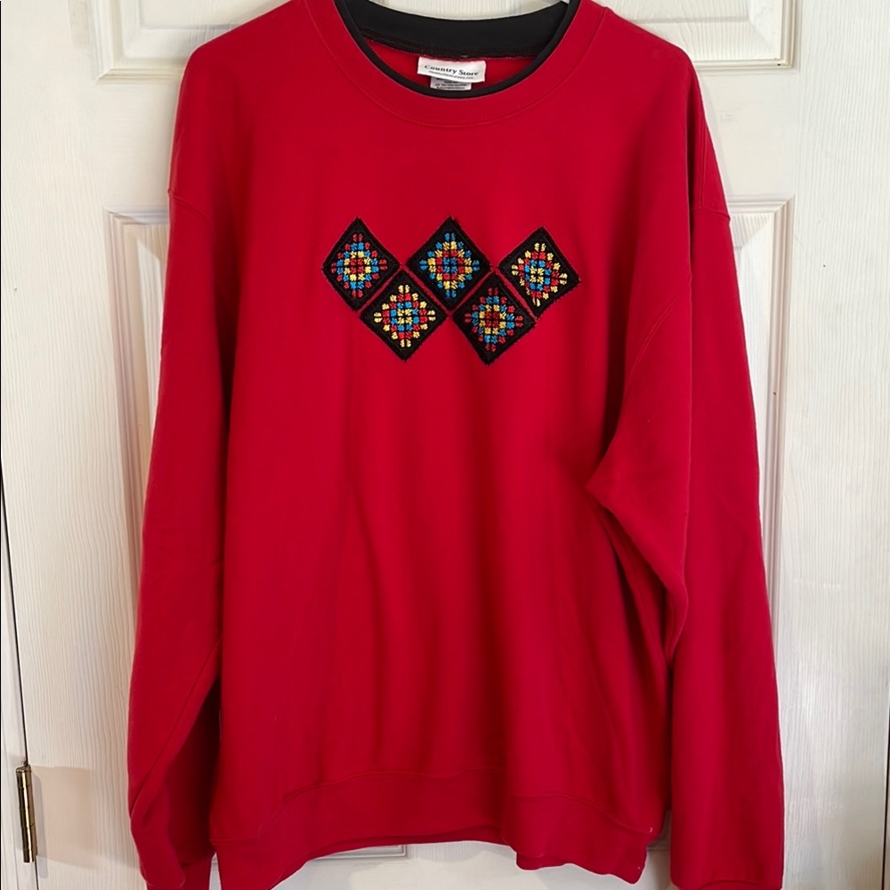 Country Store Size X - Large Red geometric Pattern Sweatshirt